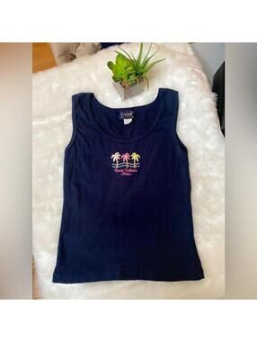 Guess Sleeveless Tank Top with Palm Tree Embroidery Size Medium